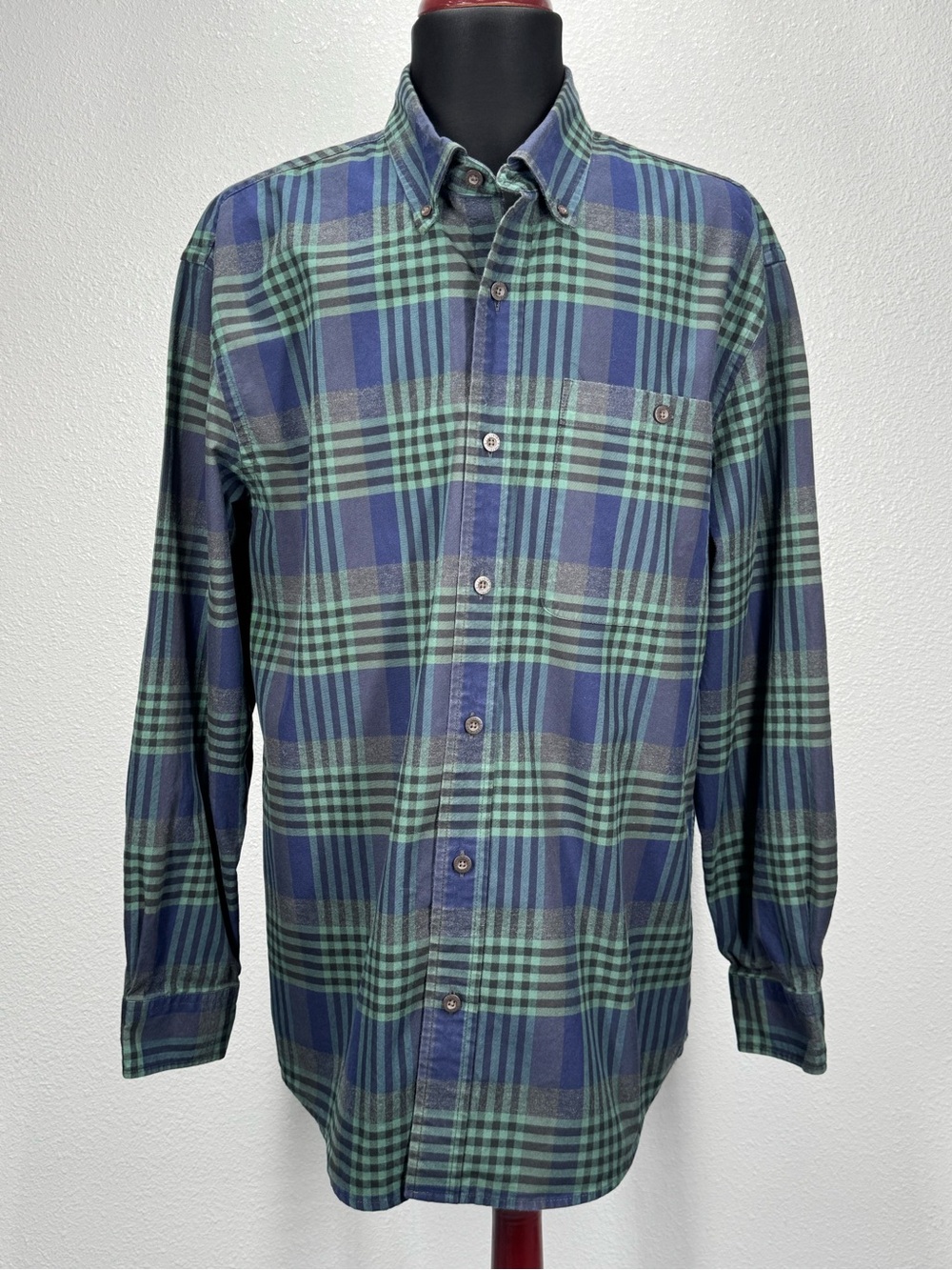 ORVIS Plaid Flannel Blue/Green Button Up Long Sleeve Shirt Medium